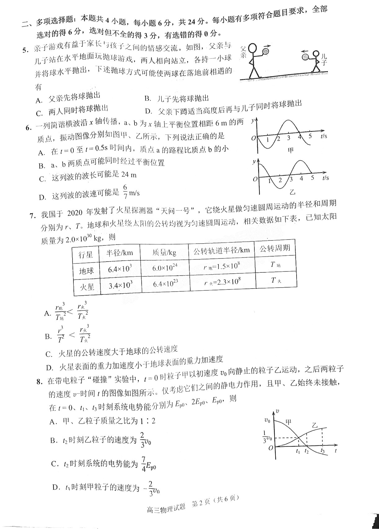 2022年3月泉州高三市质检物理试卷及答案 2022年3月泉州高三市质检物理试卷及答案