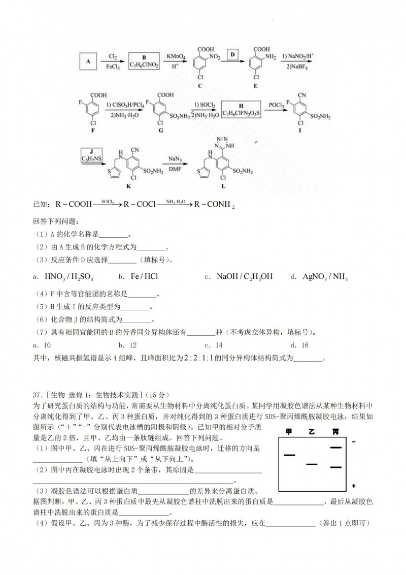 2023年西藏高考理综真题