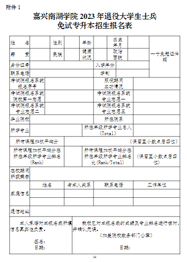 嘉兴南湖学院2023年退役大学生士兵免试专升本招生简章