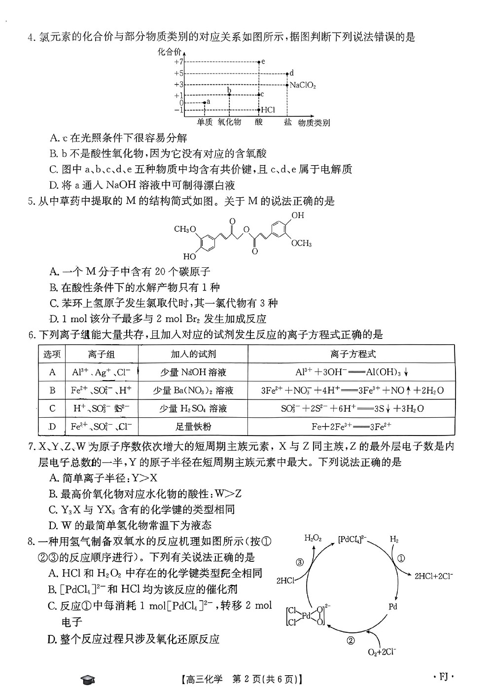 2024年福建漳泉高三化学联考试题及参考答案 2024年福建漳泉高三化学联考试题及参考答案